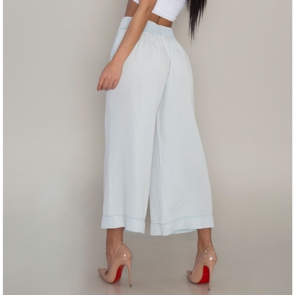Last•Chic Chambray Culotte Pants - Light Denim - Picture 4 of 5